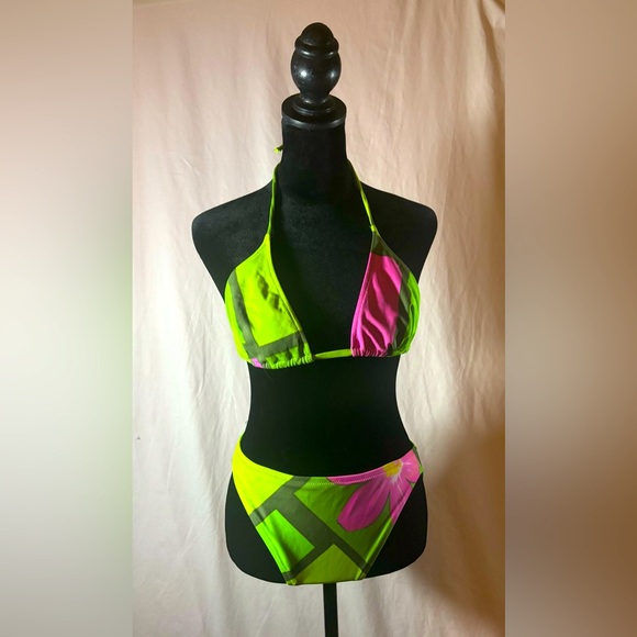 Vintage Green and Pink Women's Bikini Set - Picture 1 of 9